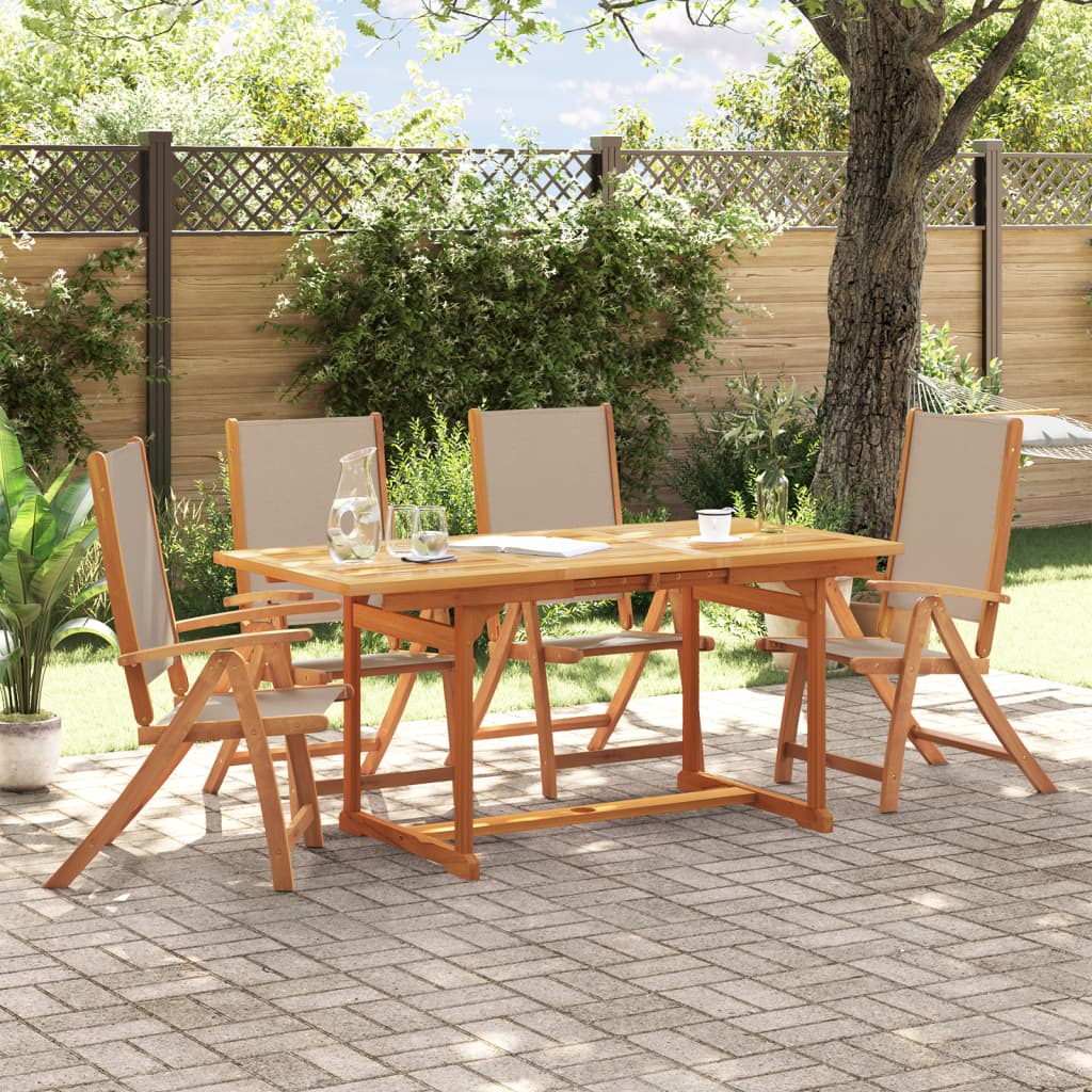 5 Piece Garden Dining Set Solid Wood Acacia and Textilene