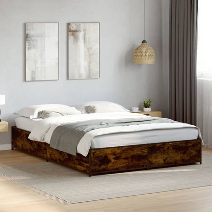 Bed Frame Smoked Oak 140x200 cm Engineered Wood and Metal