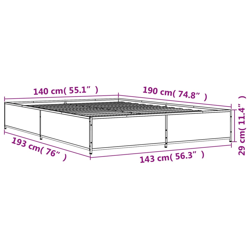 Bed Frame without Mattress Grey Sonoma 140x190 cm