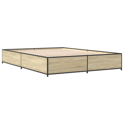 Bed Frame Sonoma Oak 135x190 cm Double Engineered Wood and Metal