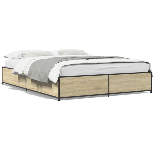 Bed Frame Sonoma Oak 135x190 cm Double Engineered Wood and Metal