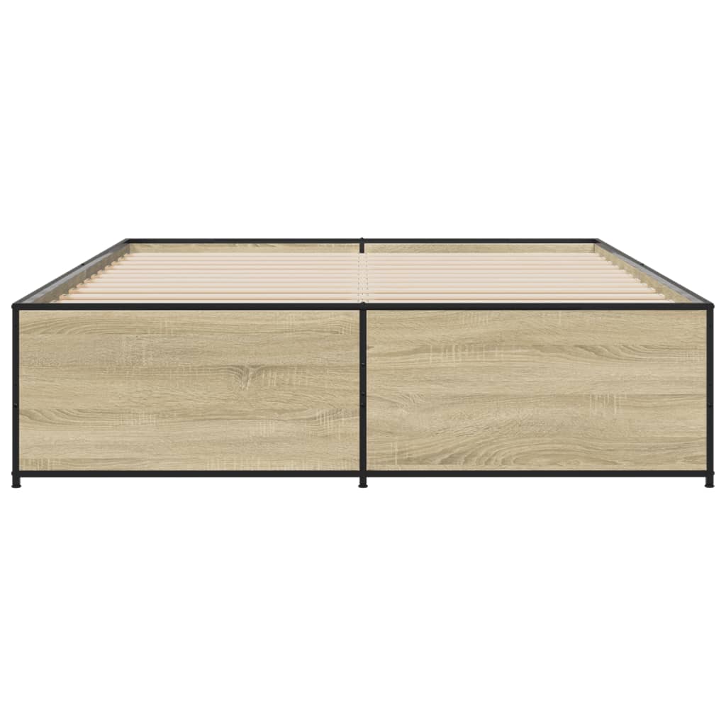 Bed Frame Sonoma Oak 140x200 cm Engineered Wood and Metal