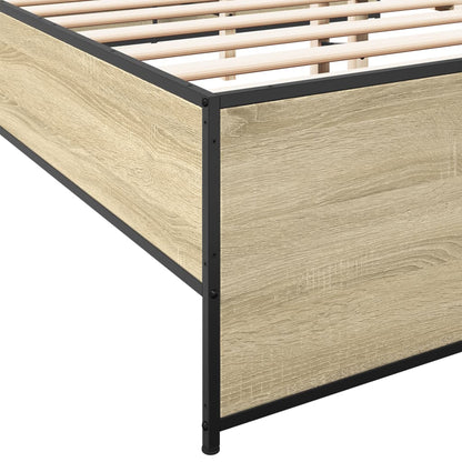 Bed Frame Sonoma Oak 140x200 cm Engineered Wood and Metal