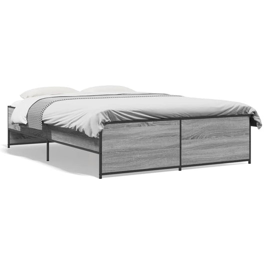 Bed Frame Grey Sonoma 140x190 cm Engineered Wood and Metal