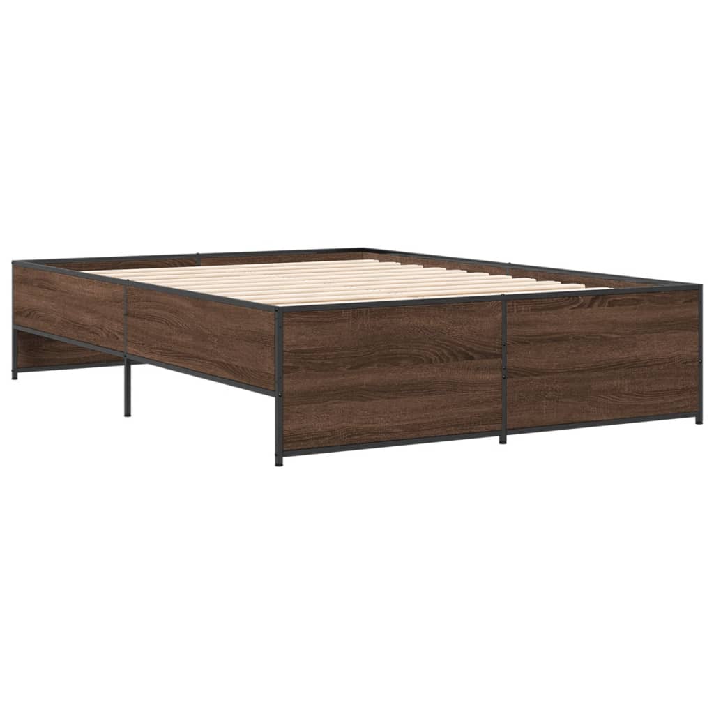 Bed Frame Brown Oak 140x190 cm Engineered Wood and Metal