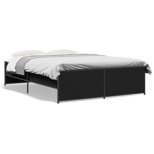 Bed Frame Black 135x190 cm Double Engineered Wood and Metal