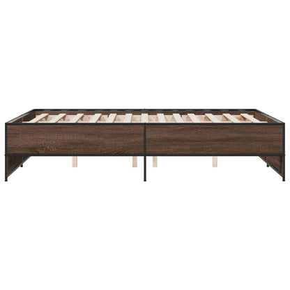 Bed Frame Brown Oak 135x190 cm Double Engineered Wood and Metal