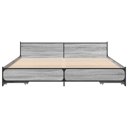 Bed Frame with Drawers without Mattress Grey Sonoma 200x200 cm