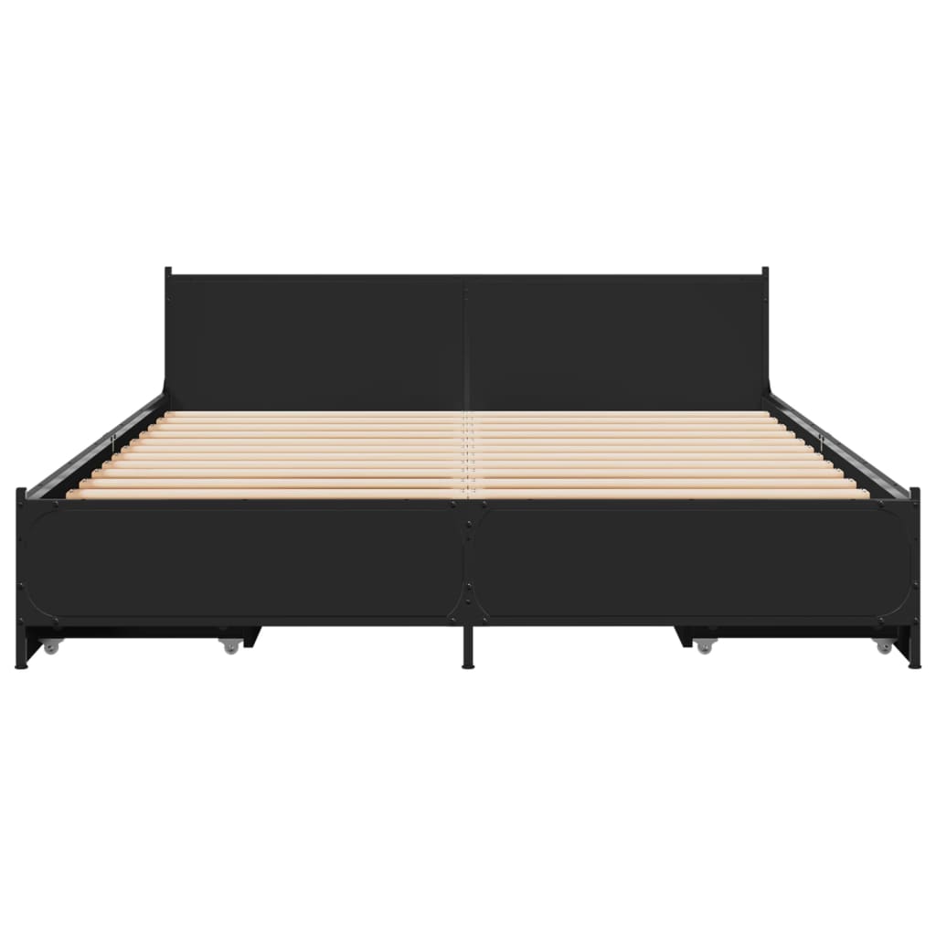 Bed Frame with Drawers without Mattress Black 150x200 cm King Size