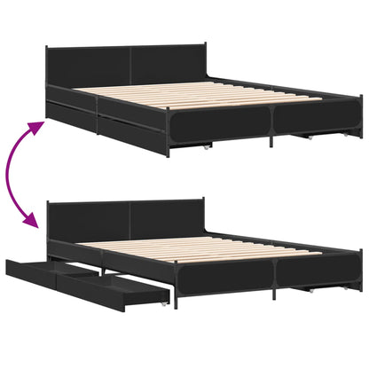 Bed Frame with Drawers Black 140x200 cm Engineered Wood