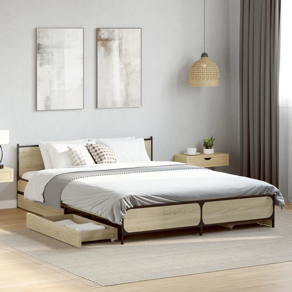 Bed Frame with Drawers without Mattress Sonoma Oak 135x190 cm Double