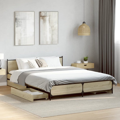 Bed Frame with Drawers without Mattress Sonoma Oak 135x190 cm Double