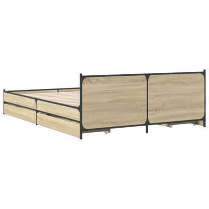 Bed Frame with Drawers without Mattress Sonoma Oak 135x190 cm Double