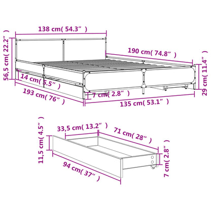 Bed Frame with Drawers without Mattress Sonoma Oak 135x190 cm Double