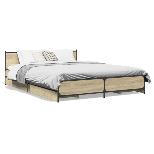 Bed Frame with Drawers without Mattress Sonoma Oak 135x190 cm Double