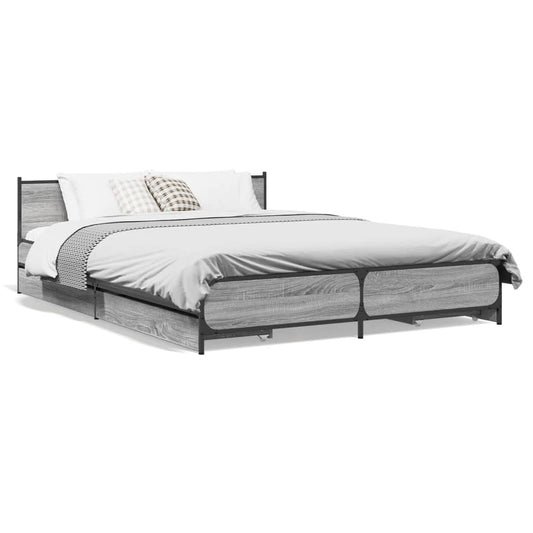 Bed Frame with Drawers without Mattress Grey Sonoma 135x190 cm Double