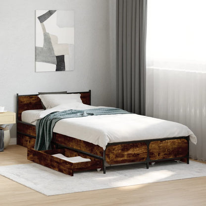 Bed Frame with Drawers without Mattress Smoked Oak 75x190 cm Small Single