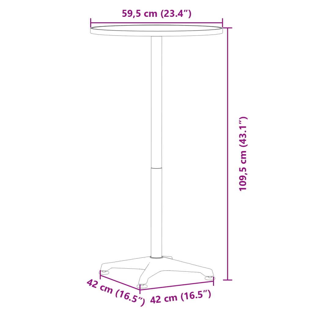 Outdoor Bar Table Height Adjustable Ø59.5x70/109.5 cm Aluminium