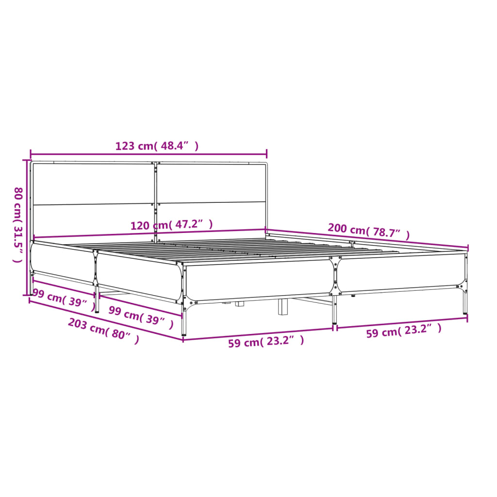Bed Frame without Mattress Brown Oak 120x200 cm