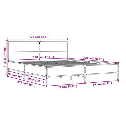 Bed Frame without Mattress Brown Oak 120x200 cm
