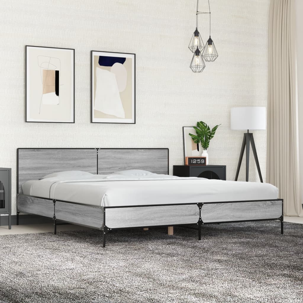 Bed Frame without Mattress Grey Sonoma 180x200 cm Super King