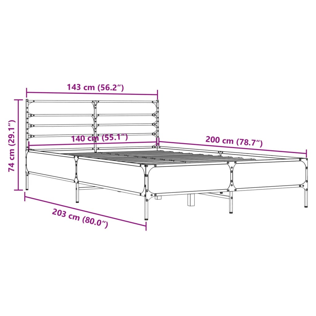Bed Frame without Mattress Smoked Oak 140x200 cm