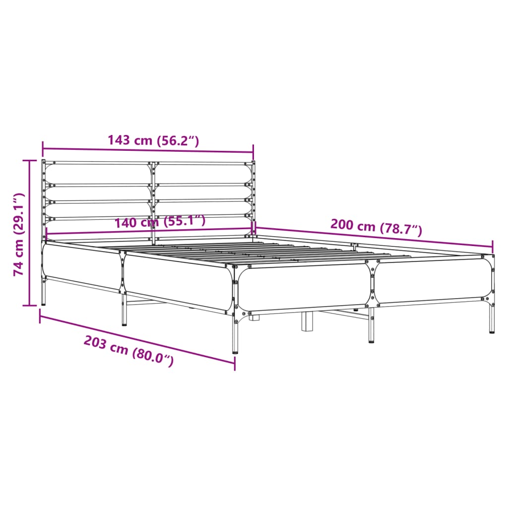 Bed Frame without Mattress Grey Sonoma 140x200 cm