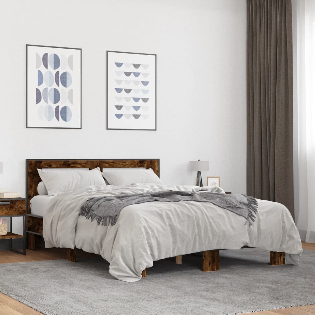 Bed Frame without Mattress Smoked Oak 140x200 cm