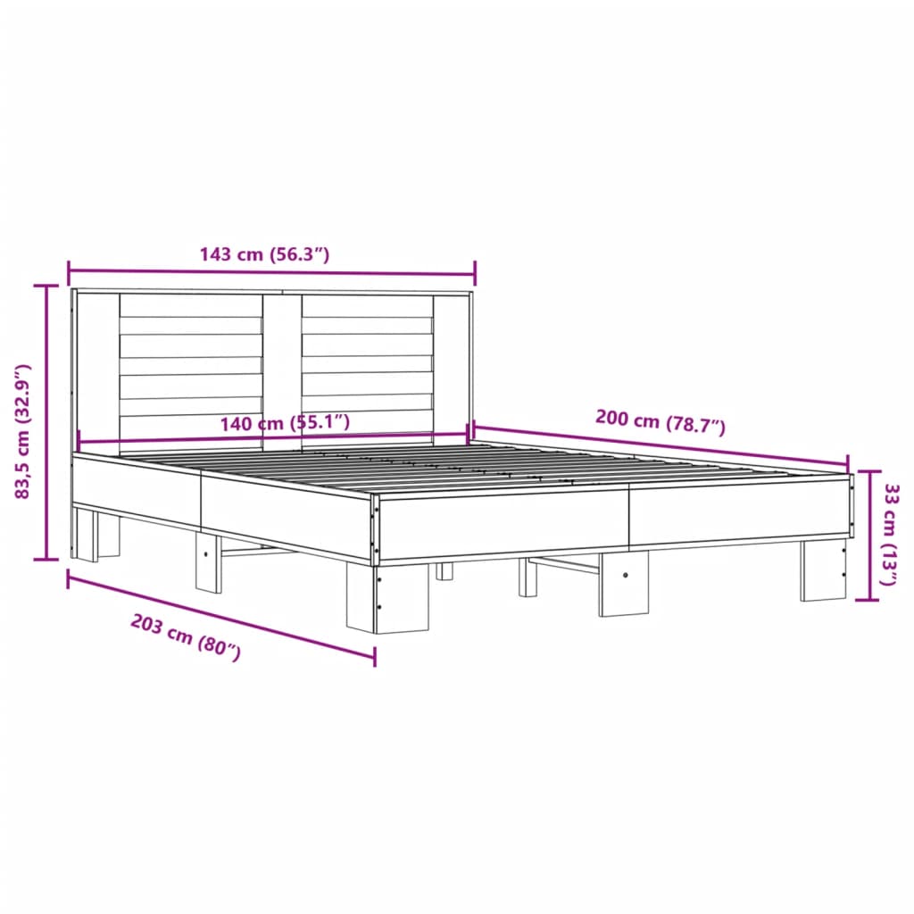 Bed Frame without Mattress Smoked Oak 140x200 cm