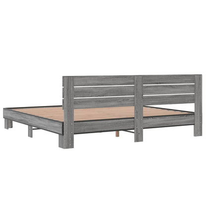 Bed Frame Grey Sonoma 200x200 cm Engineered Wood and Metal