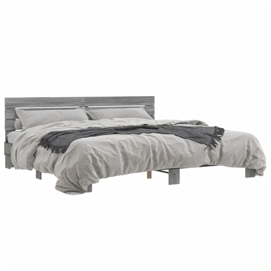 Bed Frame Grey Sonoma 200x200 cm Engineered Wood and Metal