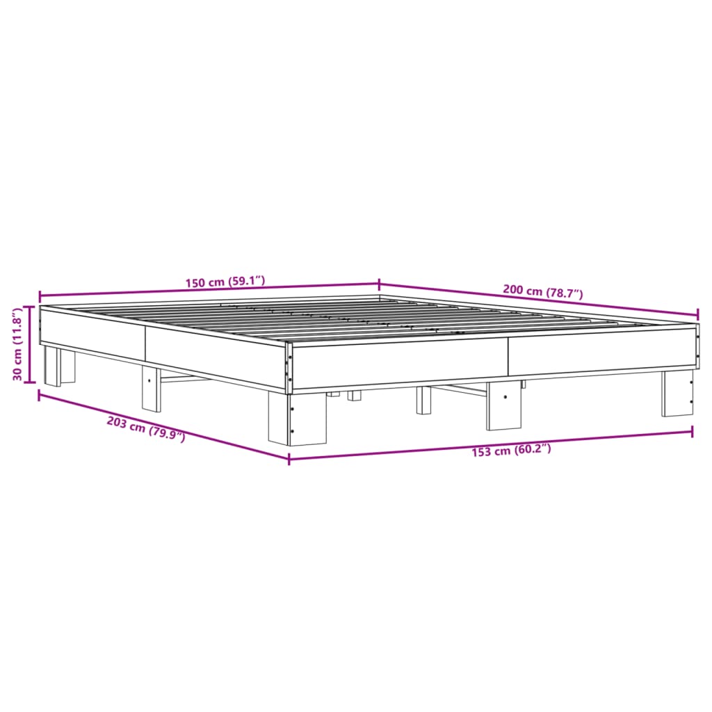 Bed Frame without Mattress Brown Oak 150x200 cm King Size