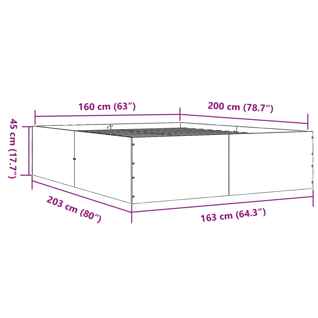 Bed Frame without Mattress Concrete Grey 160x200 cm