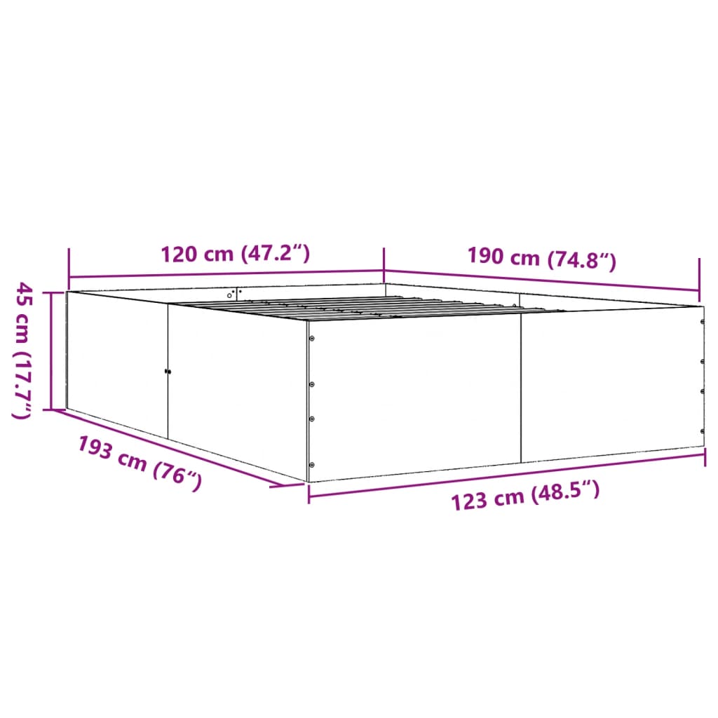 Bed Frame without Mattress Sonoma Oak 120x190 cm Small Double