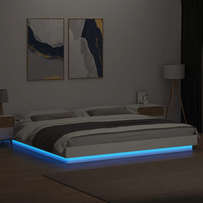 Bed Frame with LED Lights without Mattress White 200x200cm