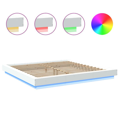 Bed Frame with LED Lights without Mattress White 200x200cm
