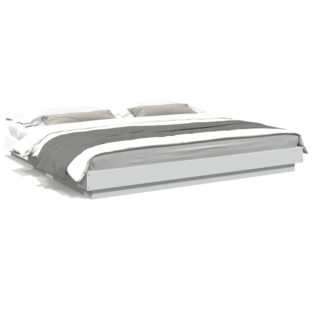 Bed Frame with LED Lights without Mattress White 200x200cm