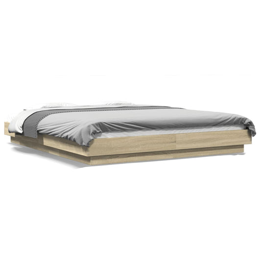 Bed Frame with LED Lights Sonoma Oak 150x200cm King Size Engineered Wood