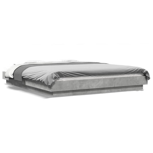 Bed Frame with LED Lights without Mattress Concrete Grey 150x200cm