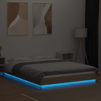 Bed Frame with LED Lights without Mattress Sonoma Oak 140x200cm