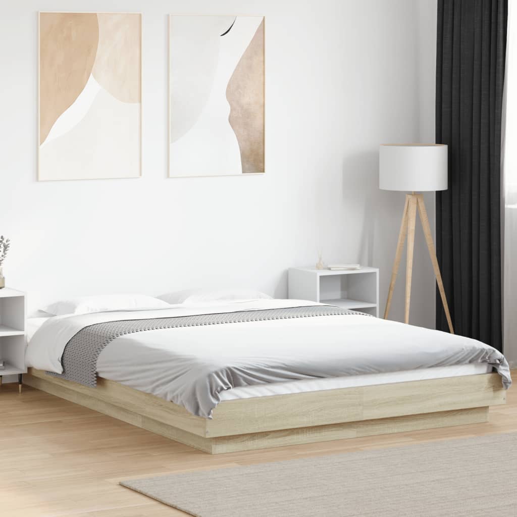 Bed Frame with LED Lights without Mattress Sonoma Oak 140x200cm