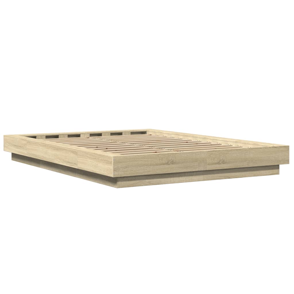 Bed Frame with LED Lights without Mattress Sonoma Oak 140x200cm