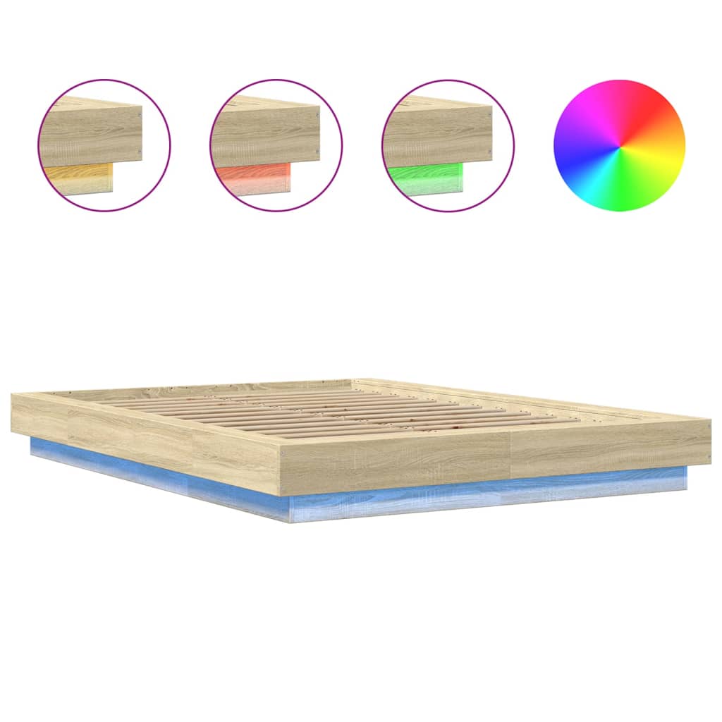 Bed Frame with LED Lights without Mattress Sonoma Oak 140x200cm