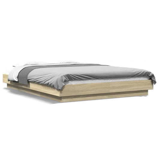 Bed Frame with LED Lights without Mattress Sonoma Oak 140x200cm