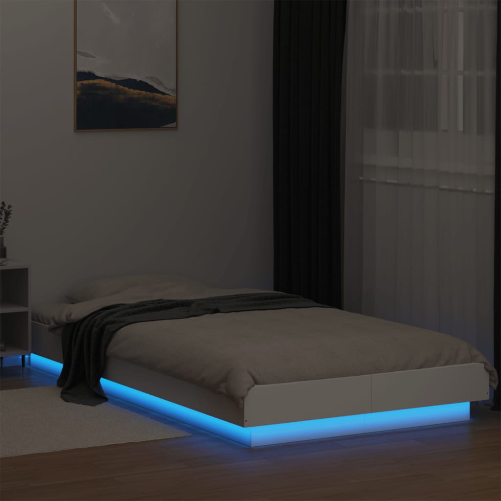 Bed Frame with LED Lights without Mattress White 90x200cm