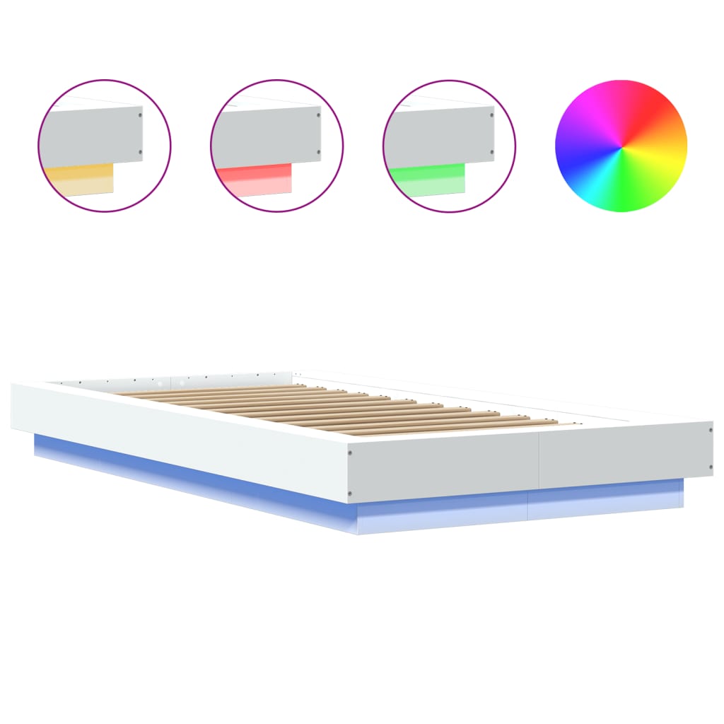 Bed Frame with LED Lights without Mattress White 90x200cm