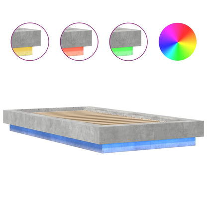 Bed Frame with LED Lights without Mattress Concrete Grey 90x200cm