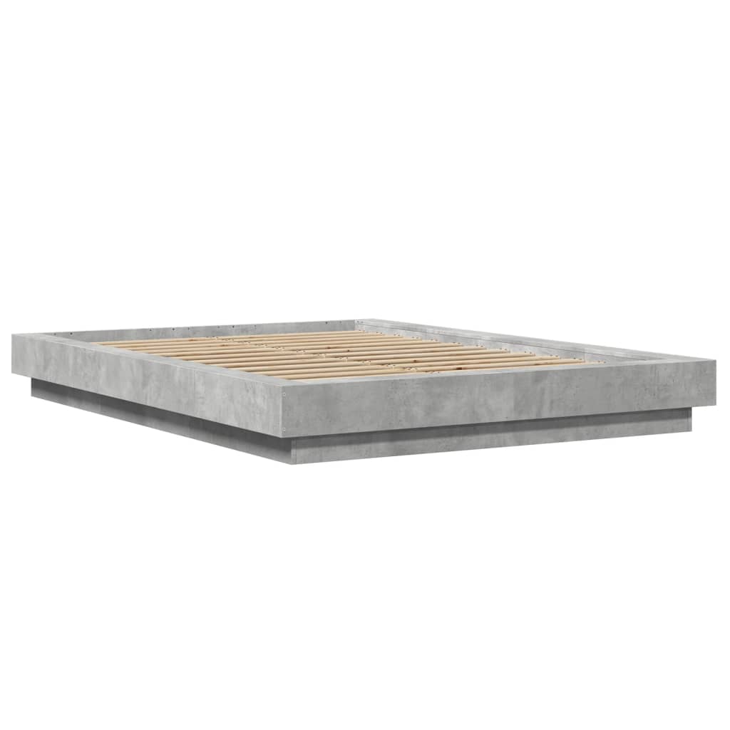 Bed Frame with LED Lights without Mattress Concrete Grey 135x190cm
