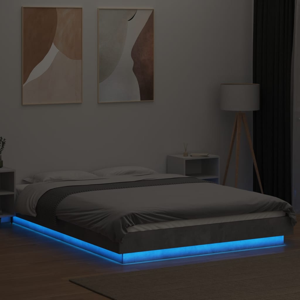 Bed Frame with LED Lights without Mattress Concrete Grey 135x190cm