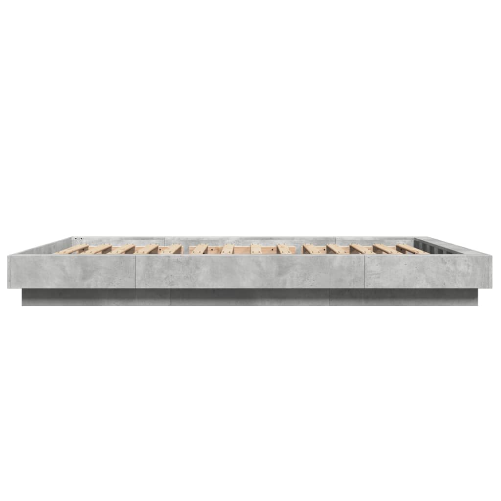Bed Frame with LED Lights without Mattress Concrete Grey 135x190cm
